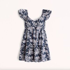 Abercrombie & Fitch | Ruched Flutter Sleeve Mini Dress | Navy Floral Size Small